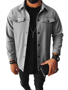 Men's Casual Loose Plain Wool Blend Long Sleeve Jacket Coat, Street Fashion Outerwear, Stylish, Fashion and Versatile Design for Both Casual and Formal Occasions, Perfect for All Seasons