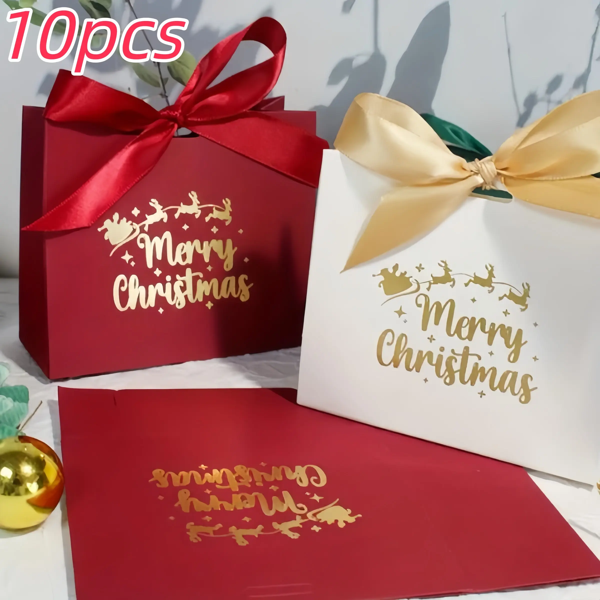 Mini Christmas Gift Boxes Set of 10 with Ribbons, Festive Design for Candy Chocolate Small Gifts Holiday Decorations Party Favors, Elegant Gift Box