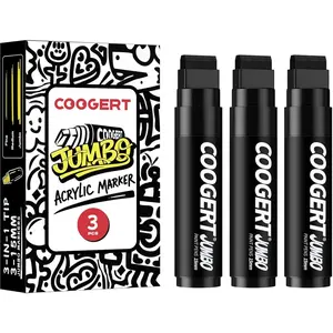 3Pcs Black Jumbo Poster Markers, 15MM Thick Permanent Acrylic Graffiti Markers, Wide Tip Paint Marker for Canvas, Posters Board, Fabric, Window, Glass, Wood, Teachers Banner painting supplies