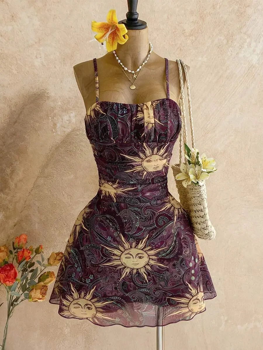 Lunara x Soleia Concert Night Out Outfit Women Milkmaid Dress Rave Outfits Easter Graduation Summer For Vacation Mini Spaghetti Strap Fashionable Boho Sequin