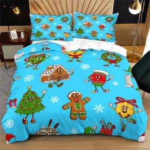 Christmas Gingerbread Man Pattern Duvet Set, Comfortable Full Size Bedding for Holiday Decor, Perfect Gift for Christmas Lovers, Decorative Bedding Set