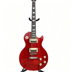 Exquisite electric guitar, red color scheme, flame maple top, zebra pickguard, rosewood fingerboard, chrome hardware. In stock.