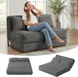 WINZOO 5-Position Convertible Futon Couch Sleeper with 2 Pillows, Fixed Frame, Adjustable Backrest, Thickened Cushion - Compact Boneless Loveseat for Bedroom Small Spaces