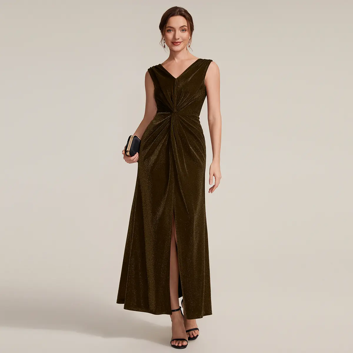 Ever-Pretty 2026 New Trend Slit Lurex Mesh Sleeveless Evening Dress – Sparkly Metallic Sheen & Side Split for Party & Date Night EE07289