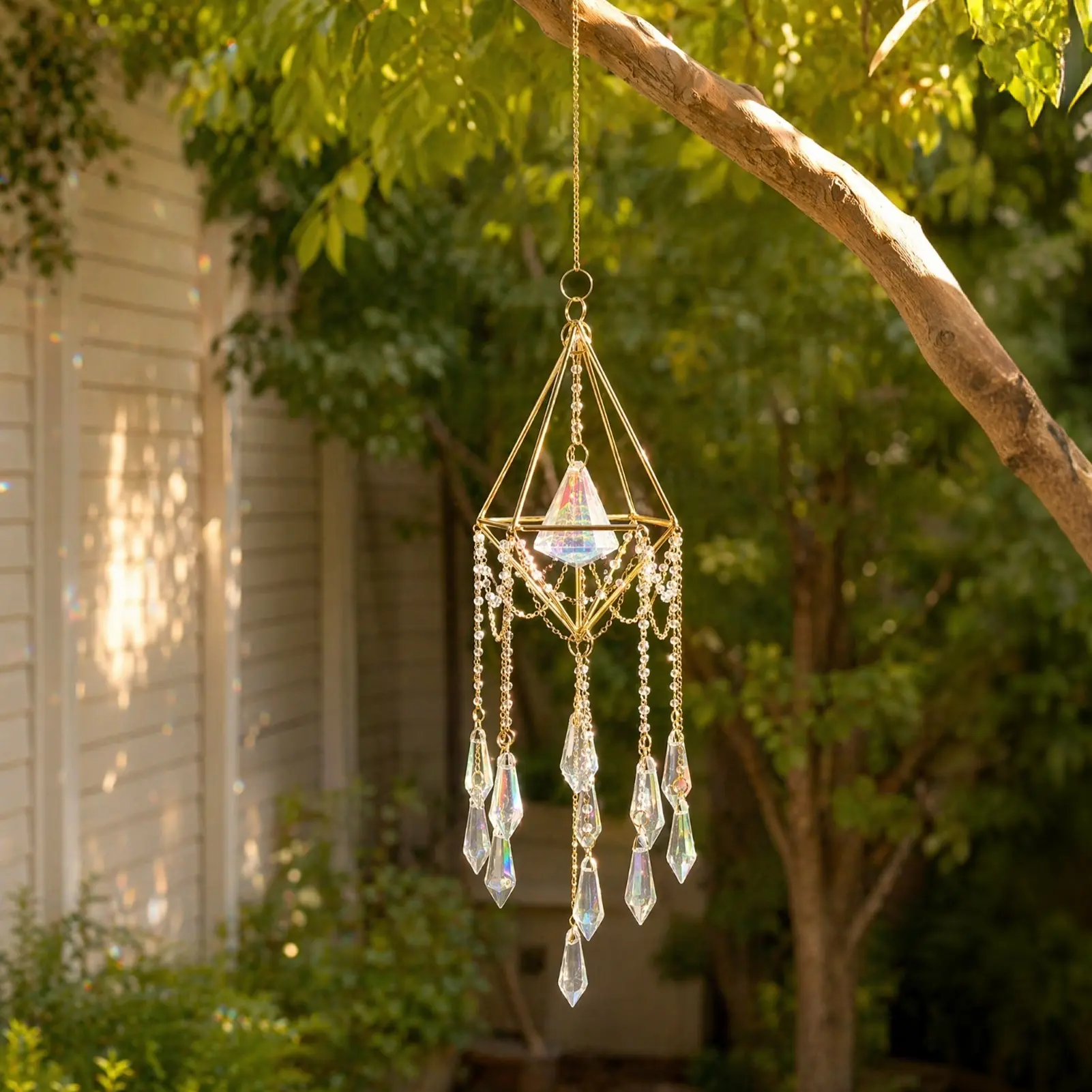 Crystal Sun Catcher, Suncatcher Prism Hanging Wind Chime, Rainbow Maker Indoor Outdoor Decor for Window Bedroom, Bless Gift