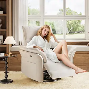 Garvee Power Recliner Chair with 270° Swivel and Rocking Glider, USB Charging Port, Chenille Upholstered Fabric, Double-Layer Armrests, Ideal for Living Room and Nursery, Cream Color