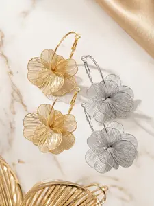 2-piece Set - Golden Flower Earrings with a Luxurious, Exquisite, and Charismatic Appeal, Fashionable and Niche Earring Styles as Sweet and Elegant Accessories #Jewelry / Colorfast / Hypoallergenic / Couple's Style / Festival / Party / Ideal Gift
