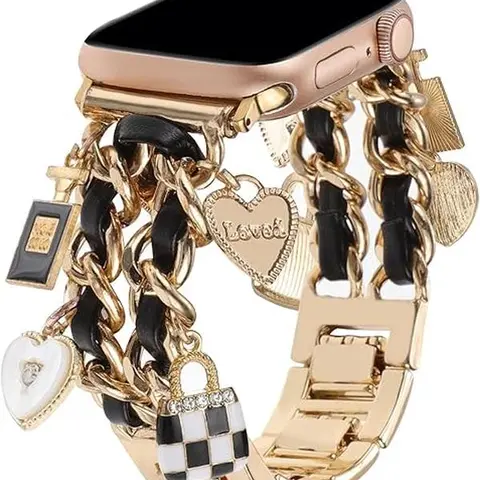 Wearable Chic Wristband for Apple Watch 38mm-49mm, Metal Chain Charms, Unique Pendants, Replacement Strap, Stylish  Series 1-9 and 10  Bands for Women Anniversary Christmas