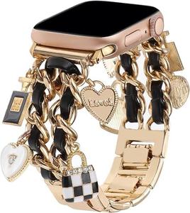 Wearable Chic Wristband for Apple Watch 38mm-49mm, Metal Chain Charms, Unique Pendants, Replacement Strap, Stylish  Series 1-9 and 10  Bands for Women Anniversary Christmas