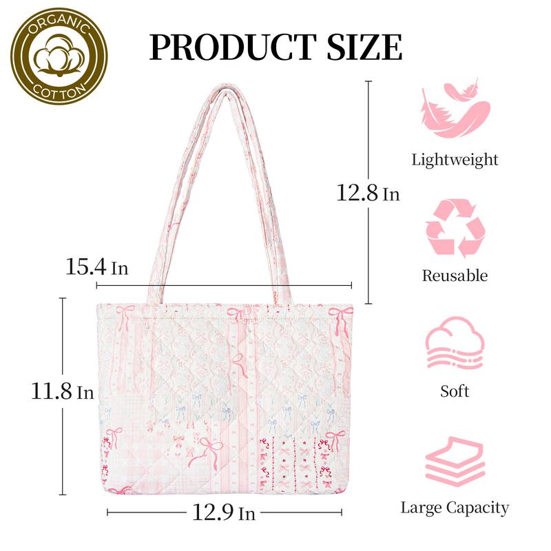 Quilted Small Tote Bag for Women Cute Floral Design Large Capacity Laptop & Essentials Holder Ideal for Work Travel Gym Shopping Everyday Use