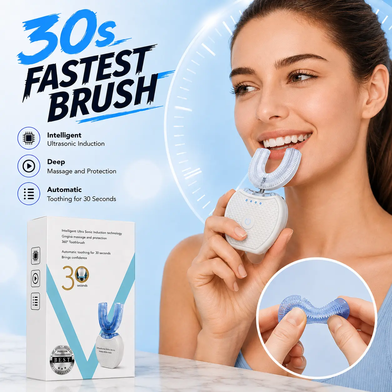 Electric Sonic Toothbrush & Mouthwash Kit, U-Shaped Automatic Cleaning Toothbrush, 360 °   Ultrasonic Teeth Whitening Brush for Adults, Oral Hygiene, Teeth Cleaning, Fresh Breath