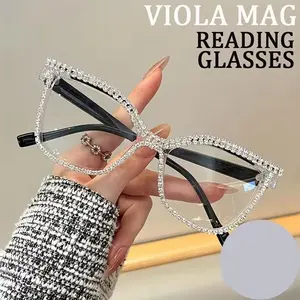 New Women's Fashion Vintage Square Rhinestone High Quality Frame Glasses Eyewear Reading Glasses, +1.0 to +4.0 Strength, Lightweight Durable PC Material, Includes Eyeglass Case