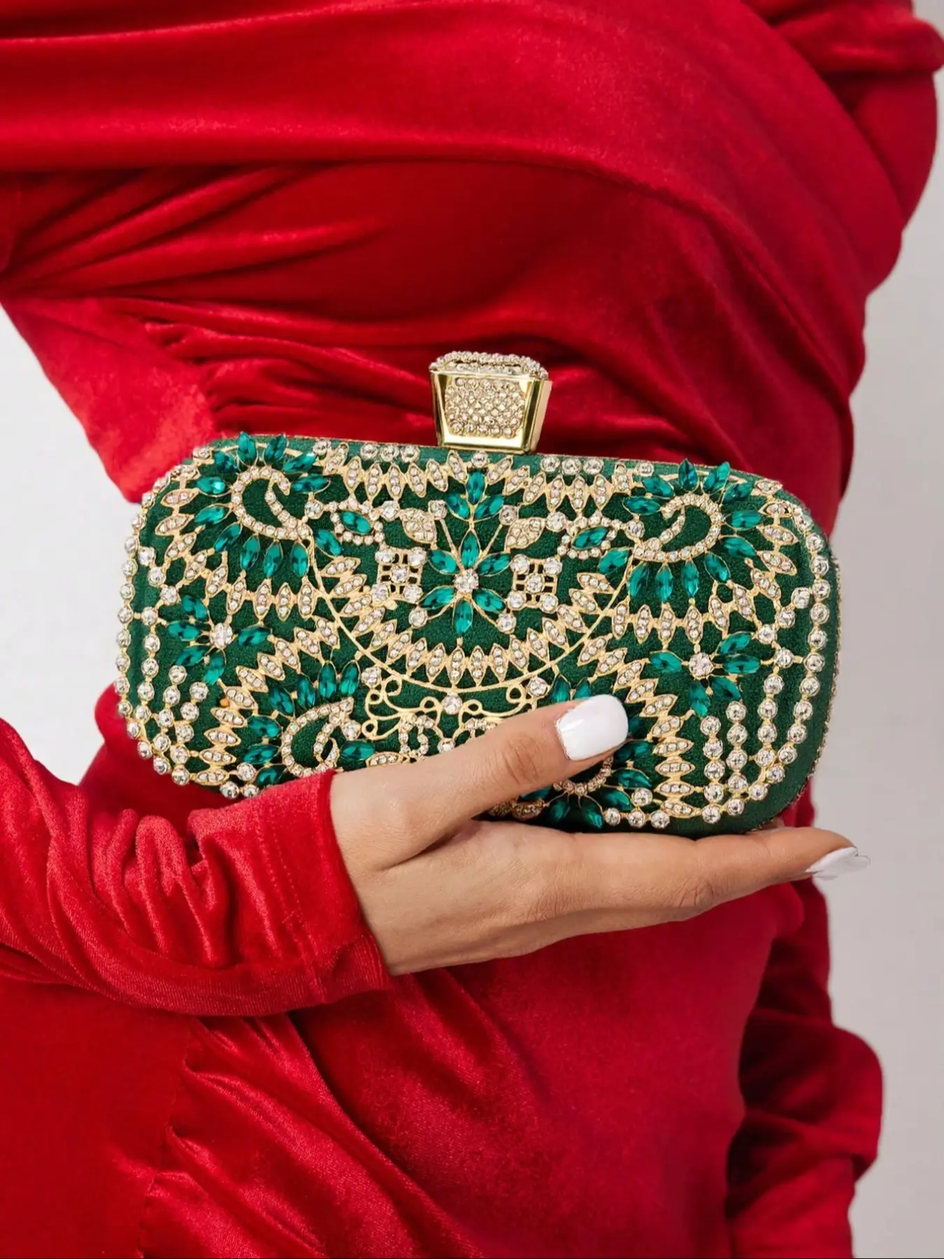 Luxury Emerald Diamond Evening Bag for Women, Fashion Party Clutch, Trendy Clutch Bag, Rhinestone Floral Design, Elegant Stylish Purse, Glittery Clutch Bag, Perfect for Weddings, Birthdays, Holidays