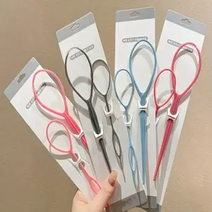 2pcs Stylish Hair Braiding Tools - Durable Plastic Hair Pull Pins for Girls, Topsy Tail Loop Styling Accessories in Pink, Gray, Blue & Transparent Colors, Hair Accessories