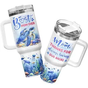 Ultimate Mother's Day Gift For Sea Turtle Lovers, 40oz Tumbler With Handle For Travel, Meaningful Mom Appreciation Quote Stainless Steel Cup, Aesthetic Drinkware Gift