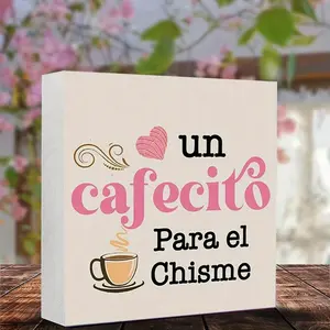 Coffee Heart Pattern Desktop Ornament, 1 Count Square Shape Foam PVC Desktop Ornament, Letter Tabletop Decor for Home Office Yard Balcony Garden Bar, Home Office Decoration