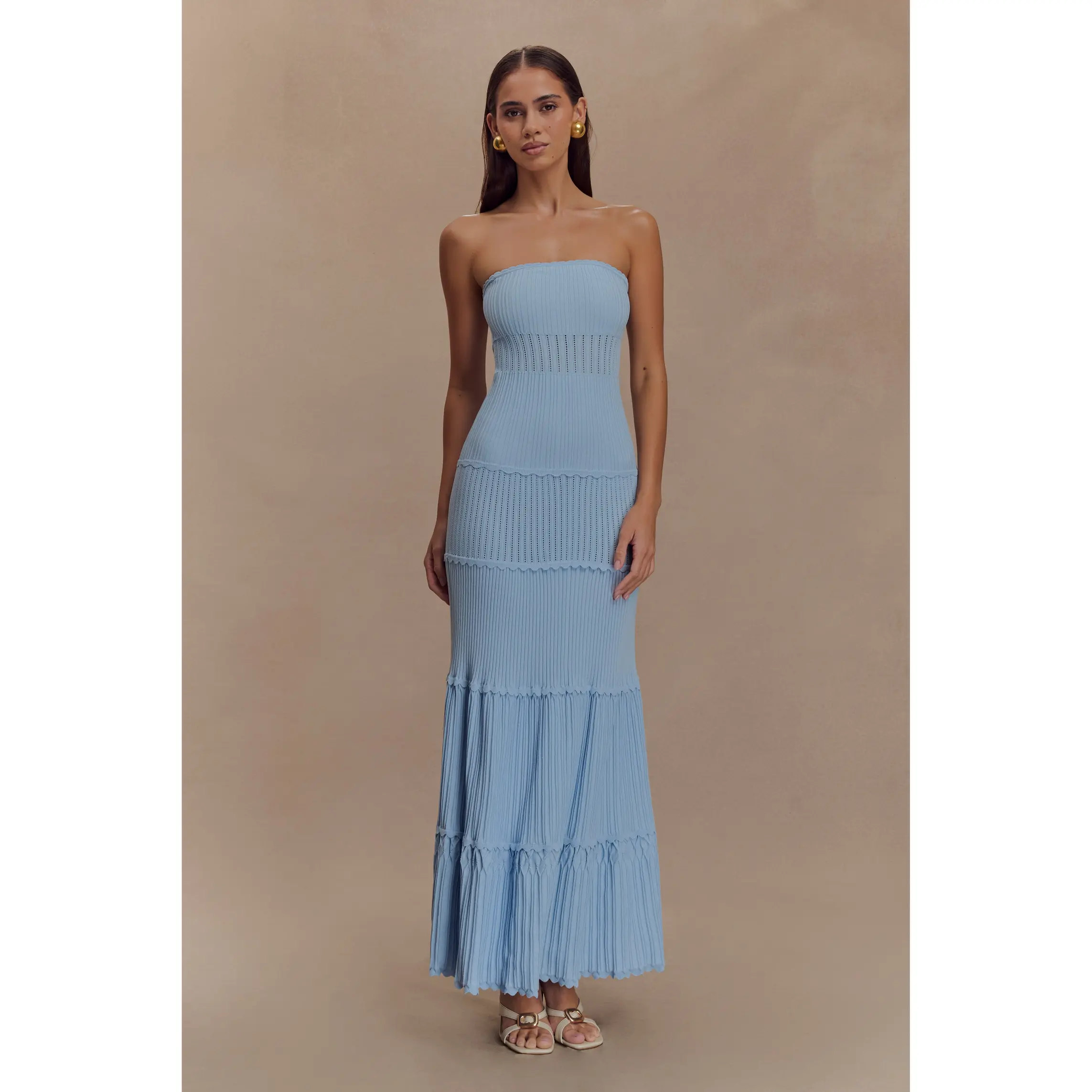 Finley Pointelle Knit Maxi Dress - Cornflower Blue