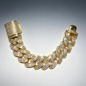 9232 Premium Iced Cuban Bracelet | Fully Sparkling Gold-Tone Chain, Heavy Streetwear Bling, Perfect for Everyday & Stage Wear summerwins