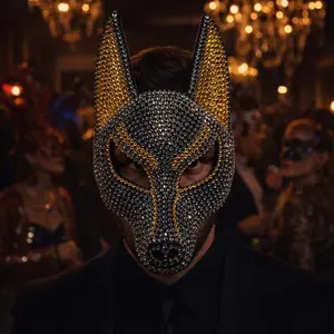 Wolf Head Animal Cosplay Mask for Men and Women, Fashion DIY Handmade Rhinestone Mask, Unique Party Theme Mask, Twilight Masquerade, Party Event Props, Party Supplies, Accessories, Unisex