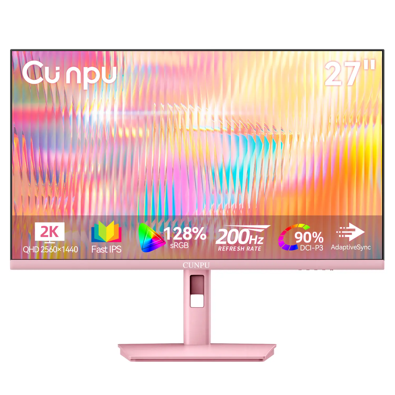 CUNPU 27’’ Pink Gaming Monitor,QHD 200Hz Fast IPS ,1ms GTG,Ergonomics,2560*1440 Up, Quad-HD,Built-in Speaker ,HDMI DP Monitor,126% sRGB,Adaptive Freesync & G-sync,U27120-PE Ips Hd Screen Ips Hd Display