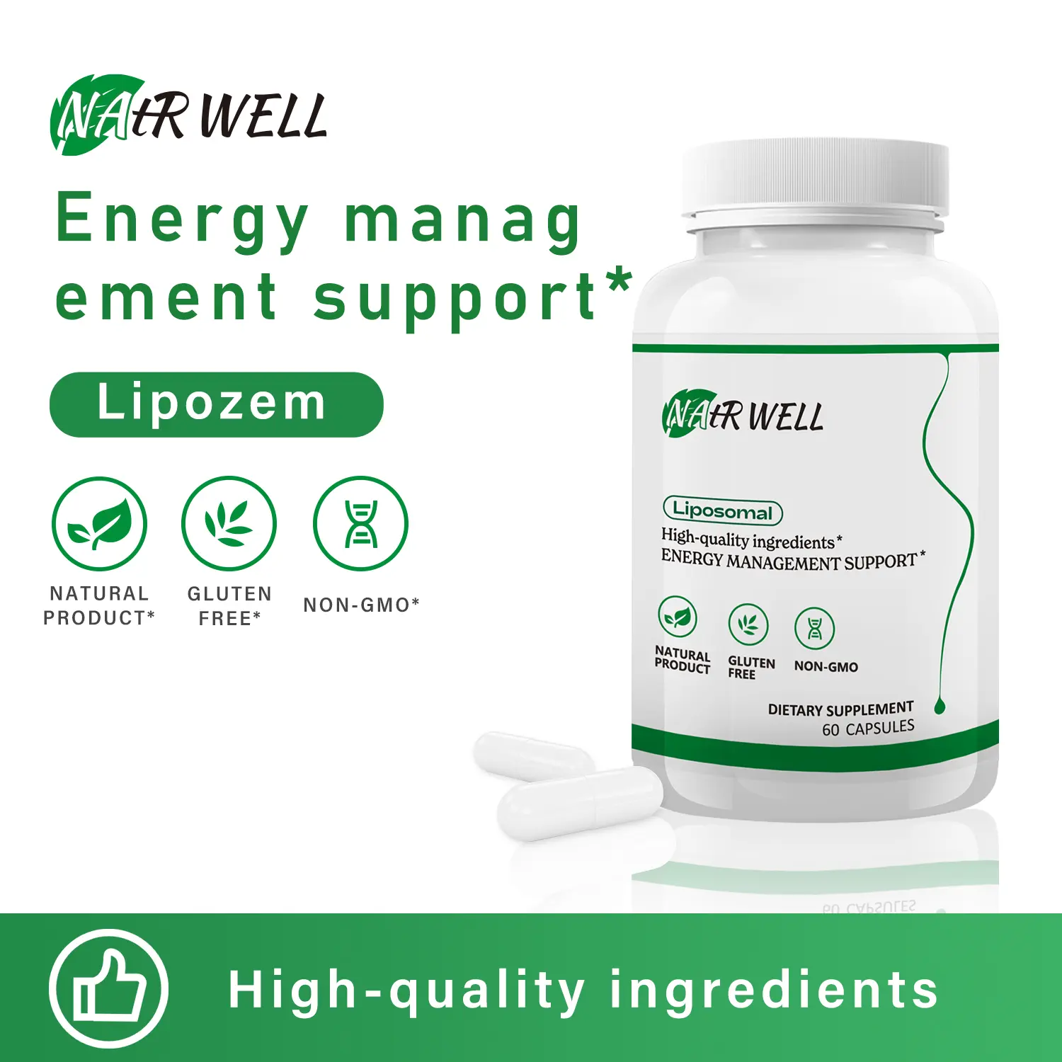 Lipozem 100% Natural 60 Tablets Dietary Supplement with Tongkat Ali Extract Energy Management Support Gluten Free Non GMO