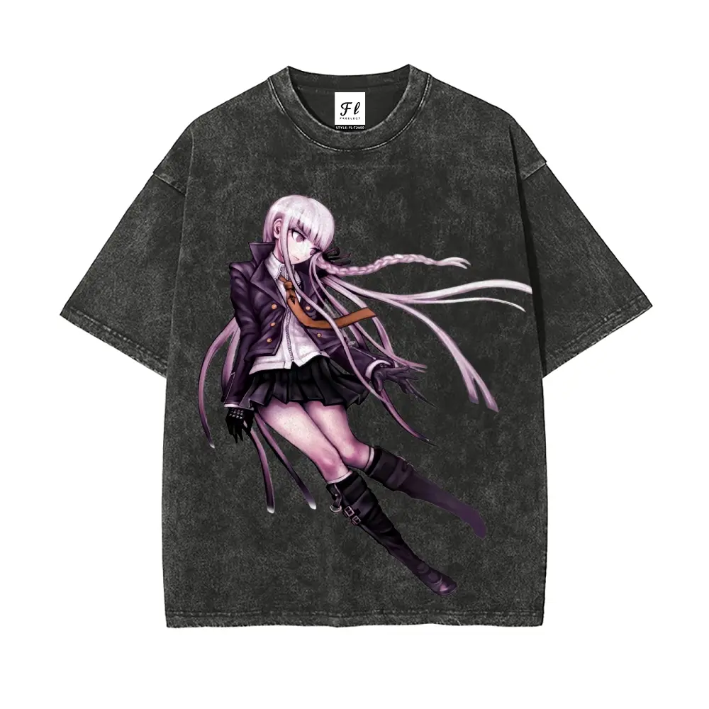 Men's Danganronpa Kyoko Kirigiri Oversize Unisex Vintage Streetwear Fashion Short-Sleeve Washed T-Shirt, Shortsleeve