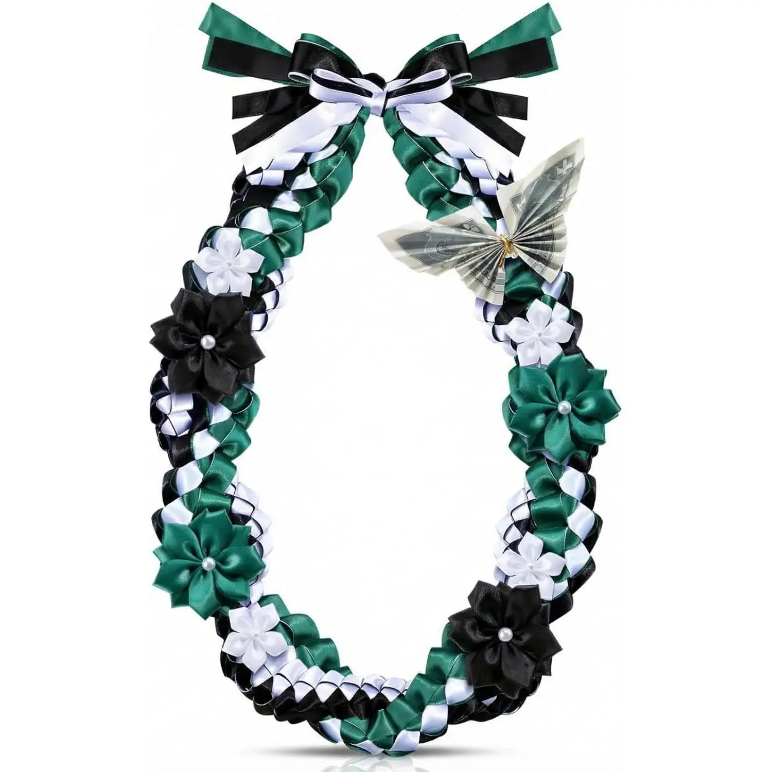 Class of 2026 Graduation Ribbon Lei, 50in Double-Braided Glossy Satin Lei Necklace with Adjustable Floral Pins for Men & Women, Party Photo Prop, Adjustable Flower Pin, Fade‑Resist Satin