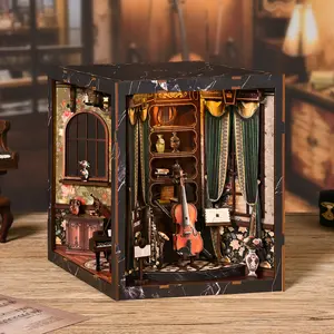 【European Melody Musicallnstrument Box】Wooden Book Nook DIY Model Kit for Adults Hand-Assembled Booklet Toy House 3D Puzzle Country Style Wooden Shelf Decoration Miniature Dollhouse Victorian Style Wooden Instrument Box Birthday Gift