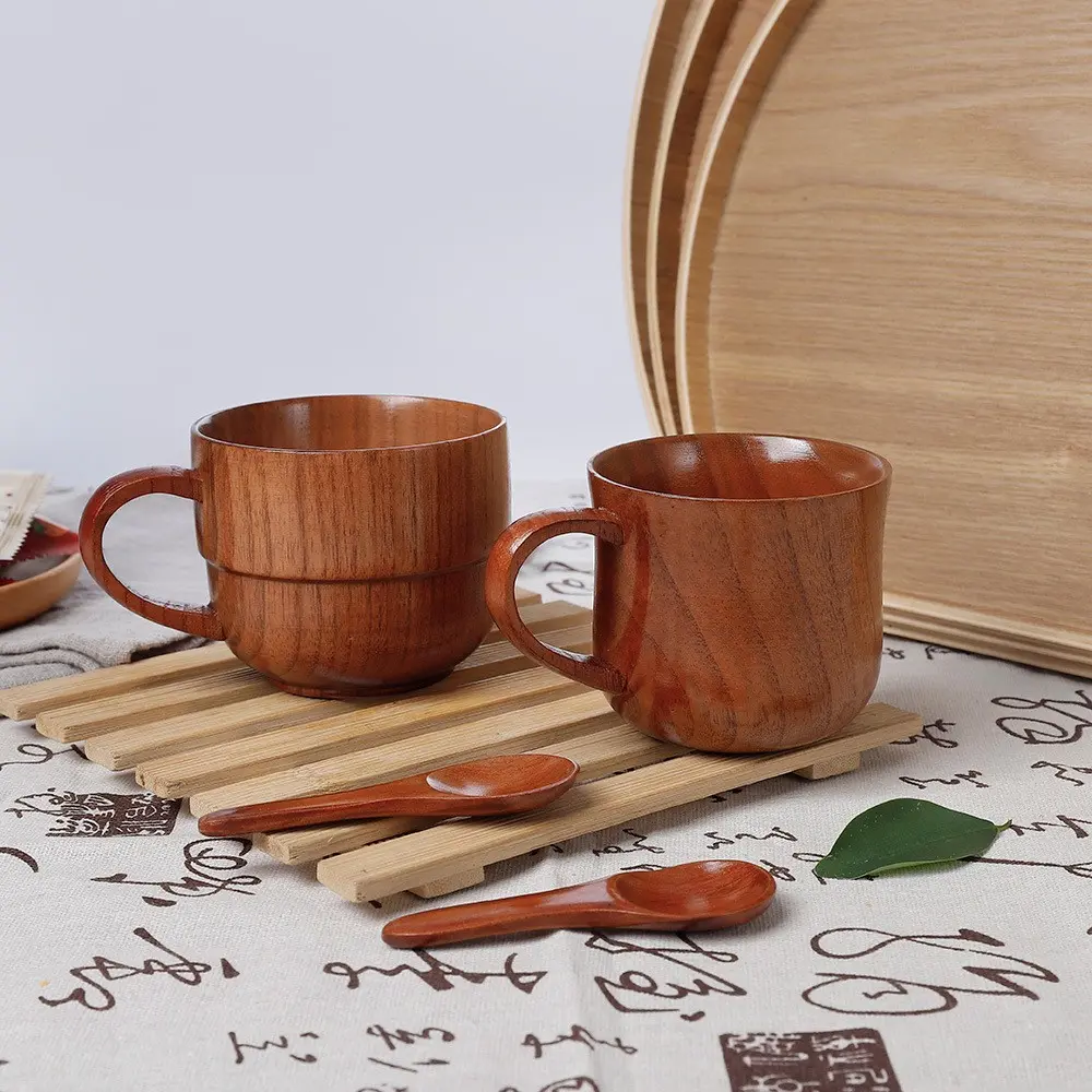 Wooden Creative Real Wood Anti-Drop Anti-Scald Oriental Cup Mug, Coffee Cup, High Footed Wooden Water Cup, Durable Natural Material Drinkware, Coffee Mugs