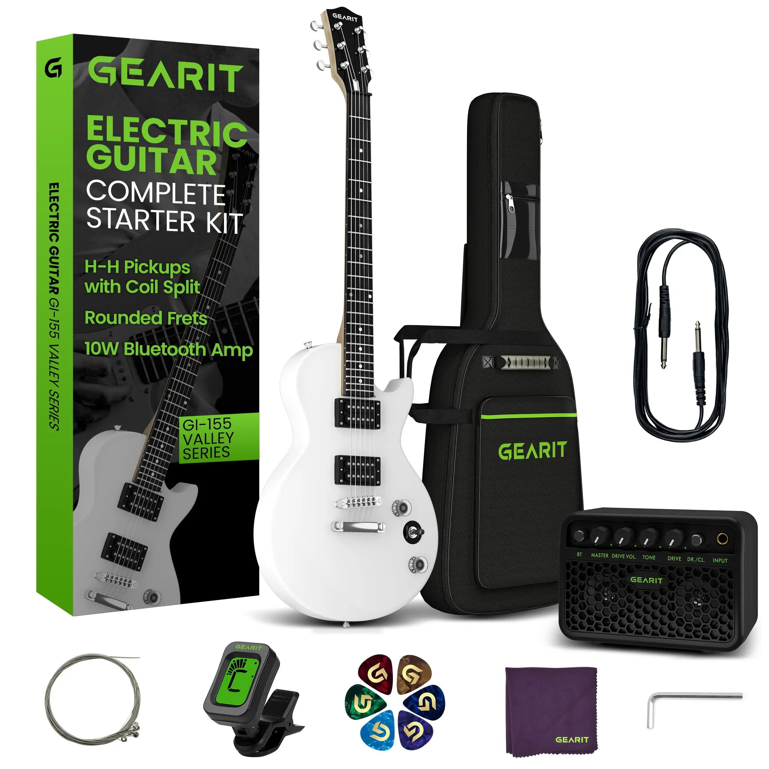 GearIt Valley Series 39" Electric Guitar Set with 10W Rechargeable Bluetooth Amp, H-H Pickups, Coil Split, All-Inclusive Starter Kit - Portable GearIt Valley Series 39" Electric Guitar Set with 10W Rechargeable Bluetooth Amp, H-H Pickups, Coil Split, All-Inclusive Starter Kit - Portable