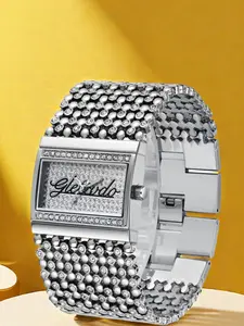 Elegant Women's Watch with Rhinestones, Plated Quartz Movement, Elegant Square Dial, Stylish Ladies' Wristwatch for All Occasions