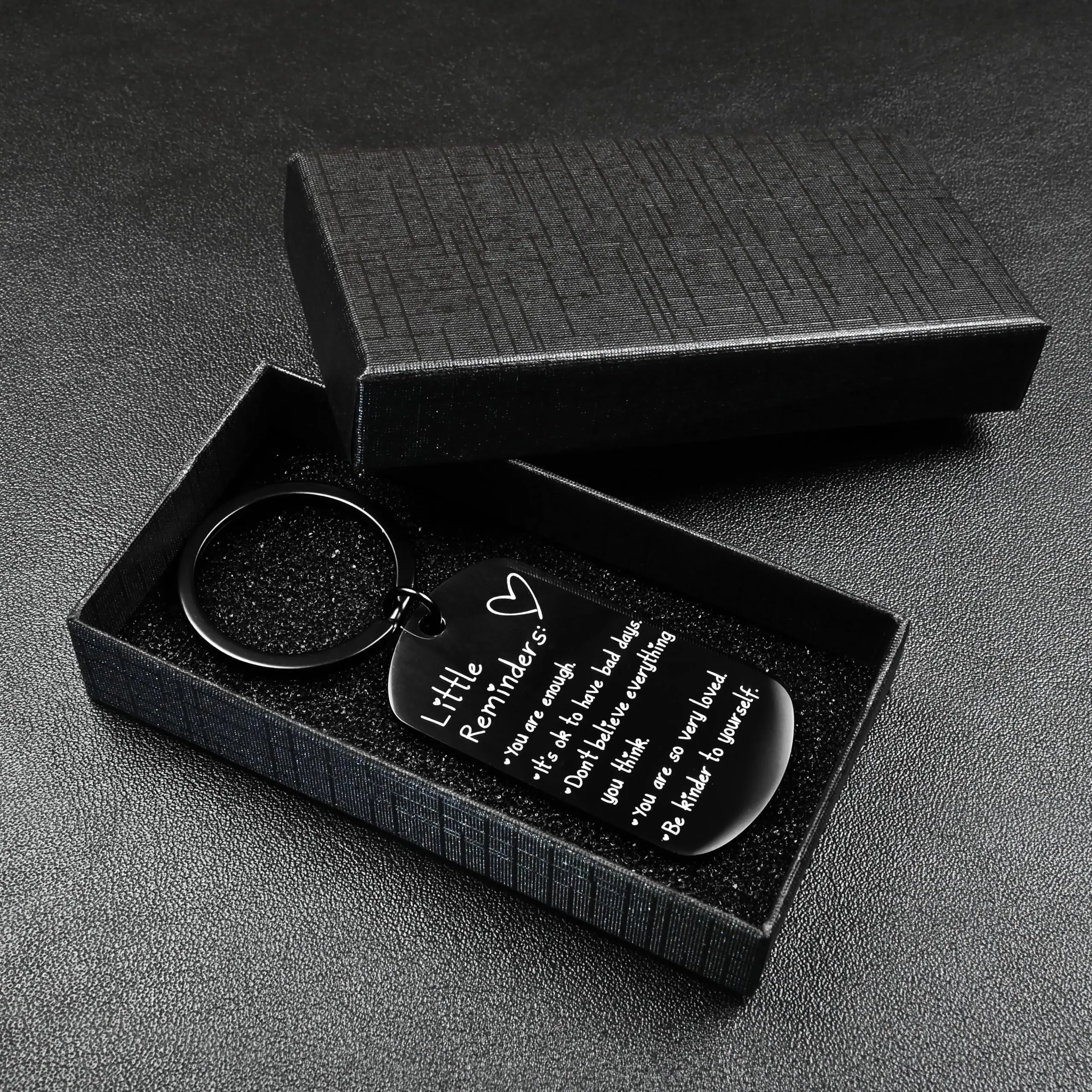 Compact Personalised Engraved Keychain - Men's Accessories, Daily Affirmation Reminder for Mental Health Anxiety Relief, Minimalist Black Metal Item, Premium Black Gift Box Included, Gift Idea