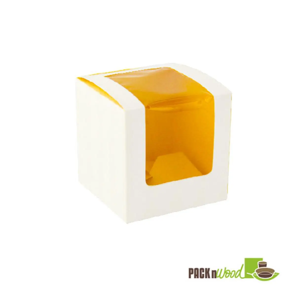 Packnwood 209BCKF1 Yellow Single Cupcake Box With Window - 100 Pieces, Bright Colors, Recyclable Paper Bakeware Storage Solution for To-Go Pastries, Window View