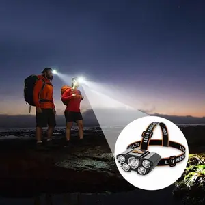 High Lumen Rechargeable Headlamp Flashlight with 4 Modes, Waterproof LED Headlight, Adjustable Safety Helmet Light for Outdoor Camping Hiking Running Hunting