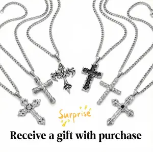 Six Cross Pendant Necklace Set, Stainless Steel Jewelry, Vintage Style, Party & Everyday Style, Fashionable Multi-Functional Accessories, Top Birthday Gift Choice, Holiday and Anniversary Gift, Men's Necklace, Personalized Necklace
