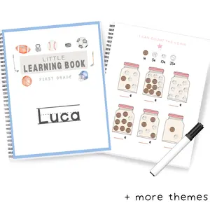 First Grade Personalized Learning Book - Dry Erase Customized- Reading, Feelings, Sight Words, Writing, Counting, Numbers, Addition, Subtraction, Time, Money