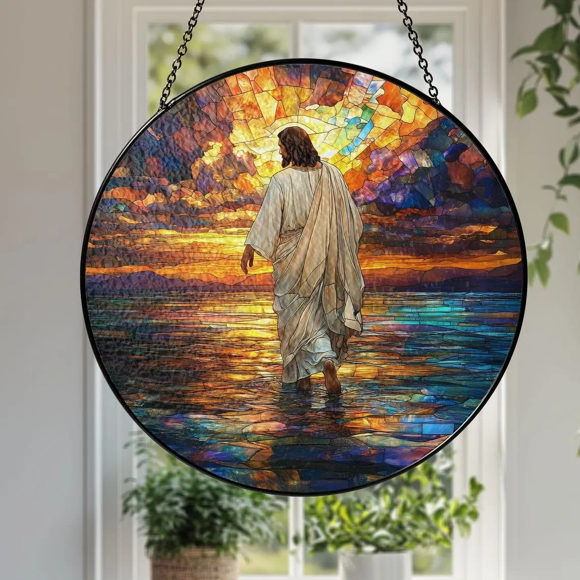 Jesus Christ Suncatcher Hanging Sign, Christian Window Hanging, Religious Suncatcher, Jesus Christ Decoration, Religious Christmas Decor Mirror Gift