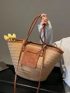 Women's Fashionable Straw Tote Bag, Casual Large Capacity Shoulder Bag for Daily Used, Trendy All-match Bag for Commute, Work, Travel, Straw Boho Bag