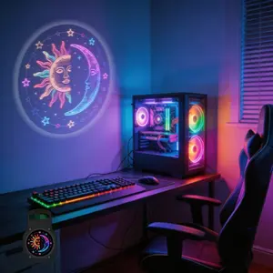 2D Flat, 1 pc, Neon Sun-Moon Fusion & Stars Pattern, Portable LED Pattern Projector Light, USB Interface,, Suitable for Celestial Decor & Meditation Spaces, Ideal for Bedroom & Meditation Room, A Perfect Gift for Spiritual Seekers & Astrology Fans