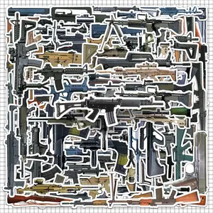 Military Gun Pattern Sticker, 100pcs/set Creative Gun Pattern Sticker, Decorative Sticker for Laptop, Phone, Bag, Car, Ornaments, Car Stickers, Decal Sticker