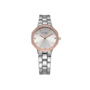 Rose Mettalic Bezel Bracelet Watch in Silver Tone
