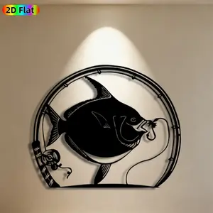 1pc Fishing Fish Metal Wall Art,Fishing Fish Statue Mural, Ideal Gift for New Year, Father's Day, Fishing Decor Enthusiasts, Rust-Resistant Metal Wall Decor Wall Sculptures, Perfect for Outdoor Fence & Indoor Wall Fishing Enthusiasts