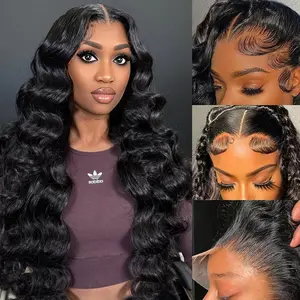 30 Inch 200 Density Body Wave Lace Front Wigs Blended Human Hair Body Wave Wig Glueless Wigs Pre Plucked HD Transparent 13x4 Lace Frontal Wig for Women with Baby Hair