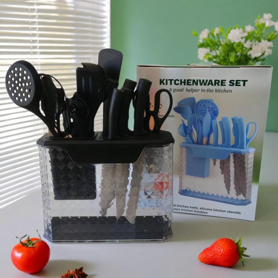 15-Piece Kitchen Knife Block Set: Including Sharpener, Heavy-Duty Poultry Shears, 6 Serrated Steak Knives. Made of German-Style Stainless Steel, Sharp & Anti-Slip.​ Kitchenware Container Box Home Chopping