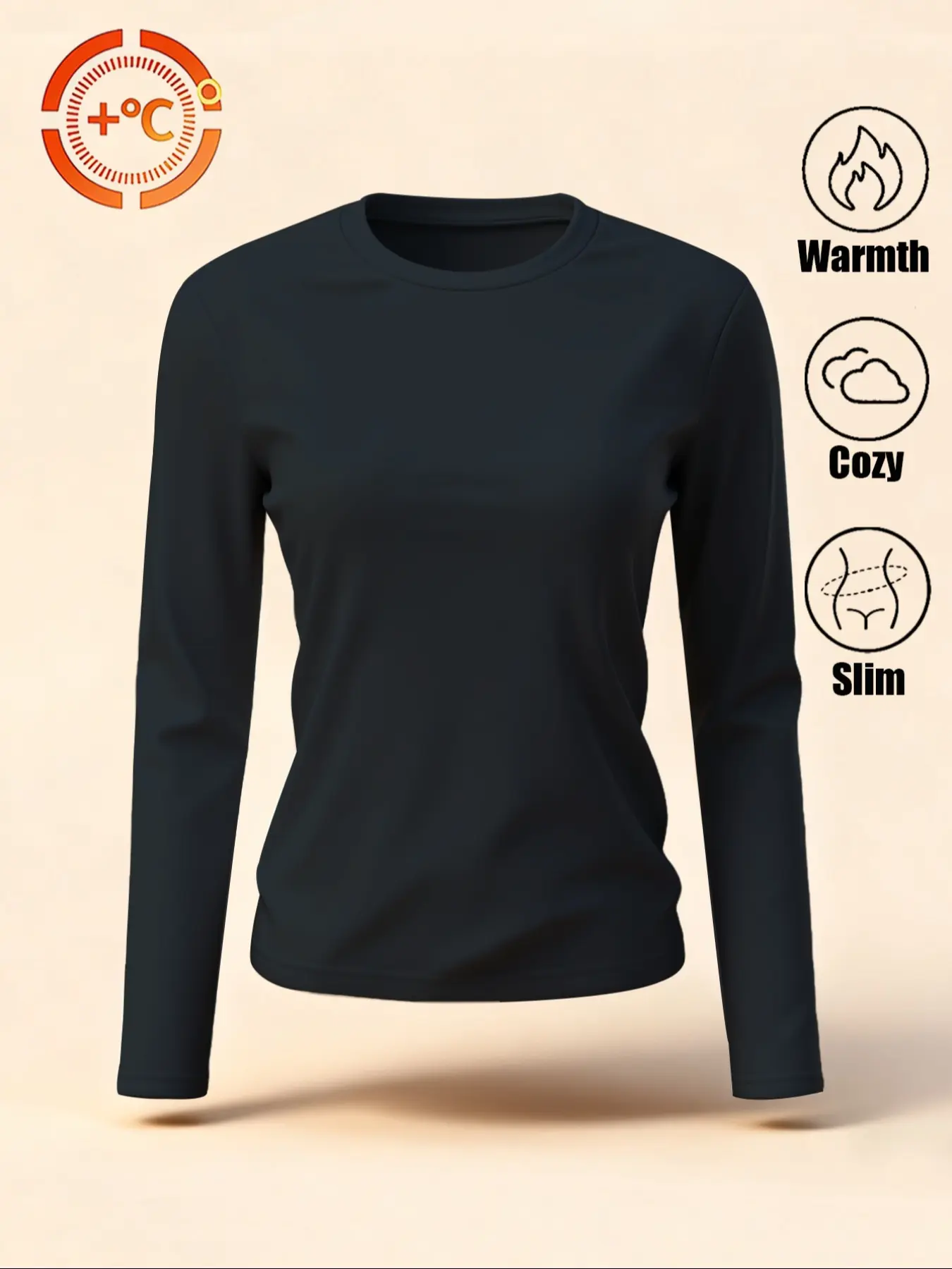 Women's Sporty Round Neck Long Sleeve T-Shirt, Soft Comfortable Solid Color Base Layer Top, Moisture-Wicking Casual Home Wear
