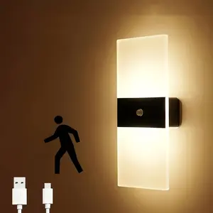 Battery Operated Wall Sconce, Motion Sensor Wall Lights Indoor, USB Rechargeable, for Bedrooms, Corridors, Living Room, Stairs, Closets, Corridors, Stairs, Kitchens, Balconies, Aisles