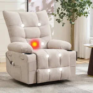 Garvee Oversized Power Lift Recliner Chair with Heated Massage and Swivel Rocker, Soft Padded Upholstery, Cup Holders, Side Pocket – Electric Recliner Sofa for Living Room and Bedroom Comfort