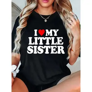 Made in USA I Love My Little Sister Heart Funny Fun Gift Unisex T-Shirt Black Cotton Crew Neck S-5XL Festive Christmas Tee