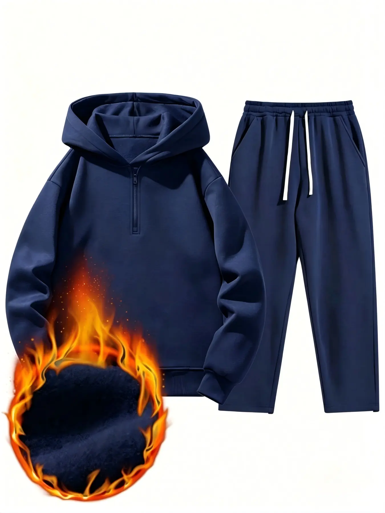Men’s solid-color fashion two-piece sweatshirt set, regular fit, casual drop-shoulder half-zip hooded sweatshirt + drawstring sweatpants with pockets, suitable for 20-year-old boys, ideal for everyday wear and workouts Long Sleeve men 2 piece sets