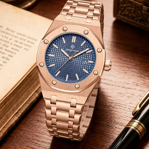 Luxury Men's Watch with Luminous Hands, Blue Dial, Date Display, 30m Waterproof, Stainless Steel Strap, Perfect Gift for All Occasions, Stainless Steel Wristwatch, Water Resistant Watch, Fashionable Waterproof Wristwatch
